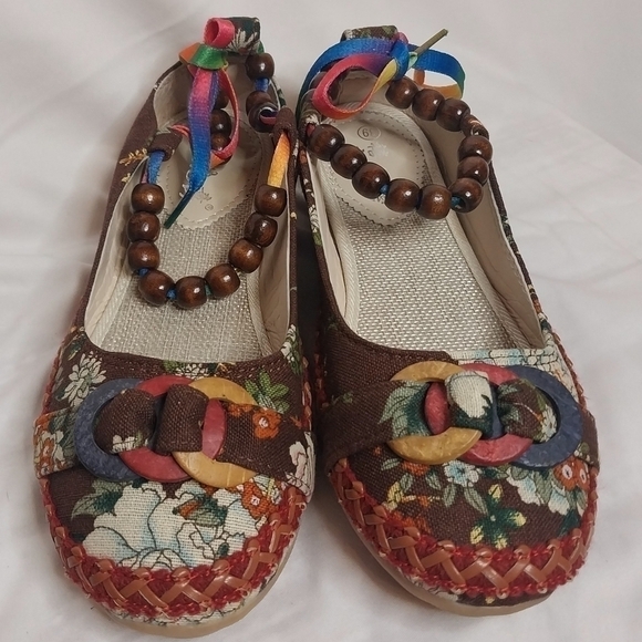 Xiruyi Shoes - Bohemian Flats, Sandals, Size 39/8, Floral, Brown, Xiruyi